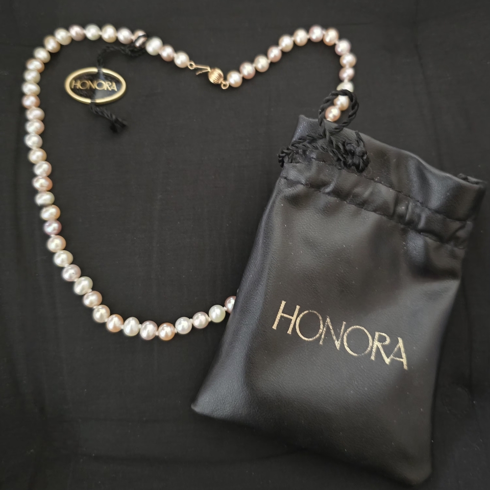Vintage Honora Multicolor Blush Ming Freshwater Pearls Necklace - 14k Gold Clasp